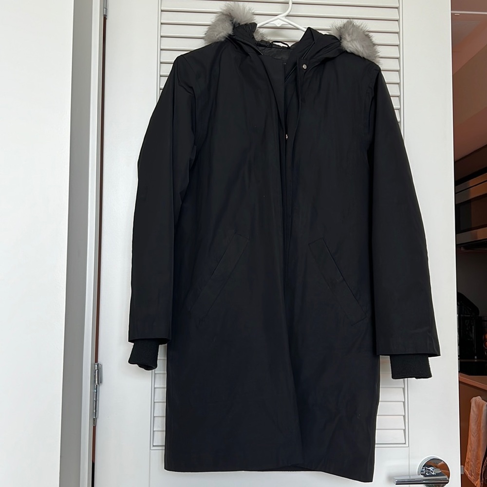Zara Black Winter Coat w/ Faux Fur Hood